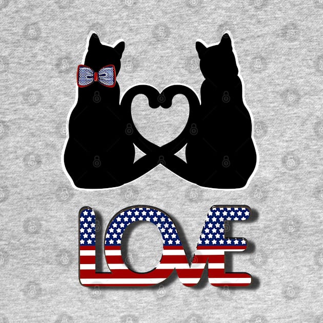 Love in American style and two black cats with tails creating a heart by Blue Butterfly Designs 